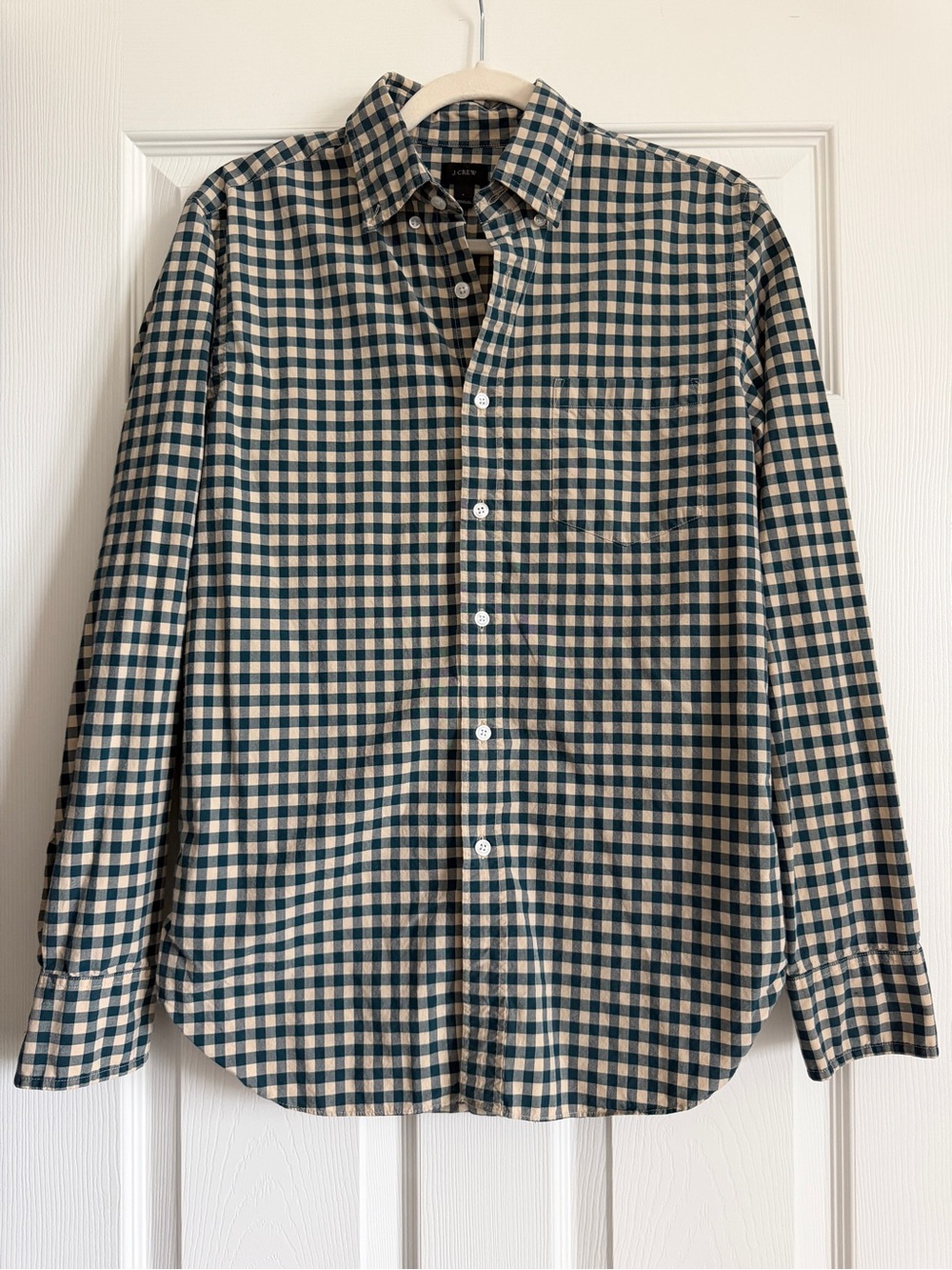 J. Crew Green and Cream Gingham Button-Down Shirt